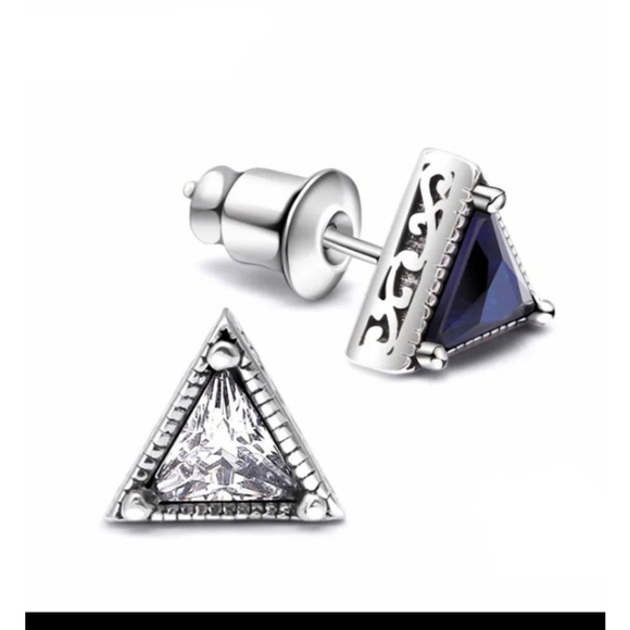 Trillion Cut Simulated Diamond 925 Sterling Silver Triangle Stud Earrings - Picture 4 of 11
